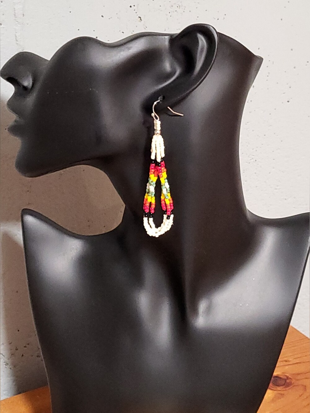 Handmade Multicolor Seed Bead Loop Earrings Cream, Black, Red, Picasso Turquoise